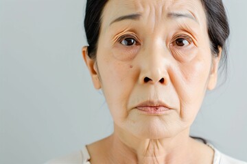 皺・たるみ・しみに悩むおばあさん（眼瞼下垂・目の下のふくらみ・整形・若返り） - obrazy, fototapety, plakaty
