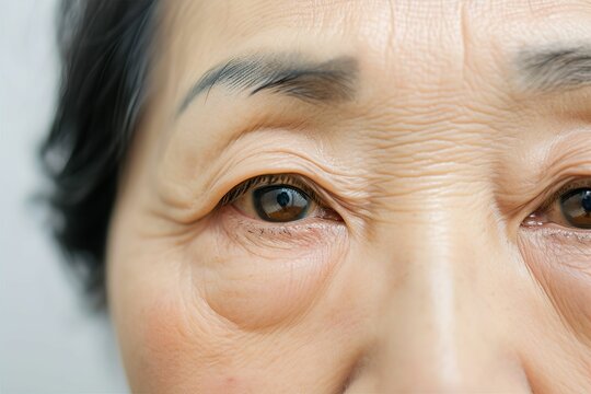 皺・たるみ・しみに悩むおばあさんの目元（眼瞼下垂・目の下のふくらみ・整形・若返り）