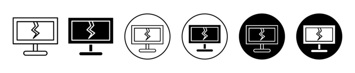 broken tv symbol icon sign collection in white and black
