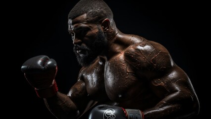 Power in Motion: Muscular Heavyweight Boxer in Dynamic Action for Sports Advertising