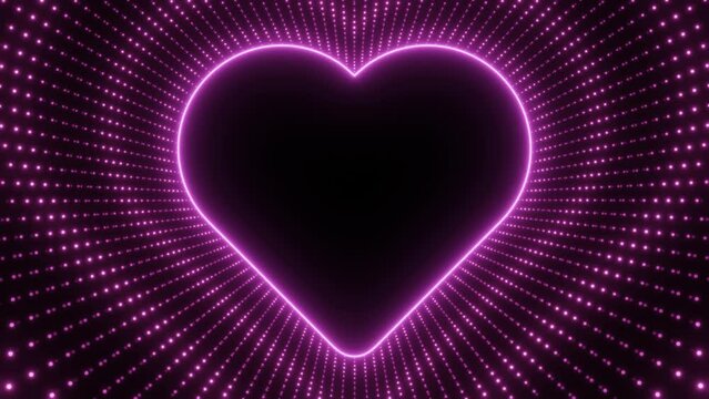 Pink neon heart frame with raditing dots loop animation