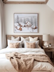 Snow-covered Villages Canvas - Cozy Winter Farmhouse Decor | Snow Landscape Print