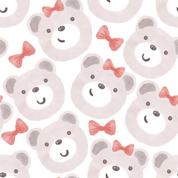Hand drawn baby seamless pattern with cute bear girl. Vector kids print for textiles