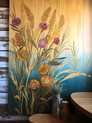 Crafted Golden Grain Imagery: Field Painting with Sun-Kissed Wildflower Blooms