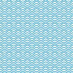 Blue and white seamless wave pattern. Linear waves background. Abstract geometric ornament. Sea or ocean texture. Vector illustration in flat style. EPS 10.