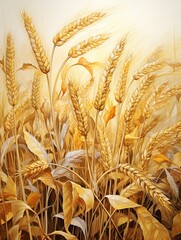 Crafted Golden Grain Imagery: Vintage Cottage Harvest Seasons Painting