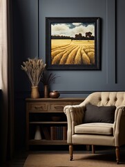 Crafted Golden Grain Imagery Wall Art - Vintage Painting of Wheat Fields