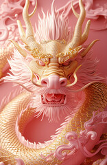 Obraz premium ornate pink and golden Chinese dragon on pink background