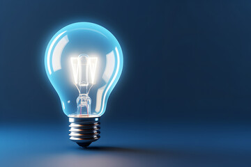 Electric burning light bulb on a plain blue background.