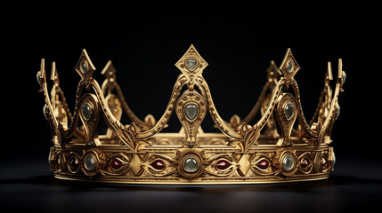 Royal gold crown on a Black background, Gold crown isolated, old crowns and gold glitter Generative AI