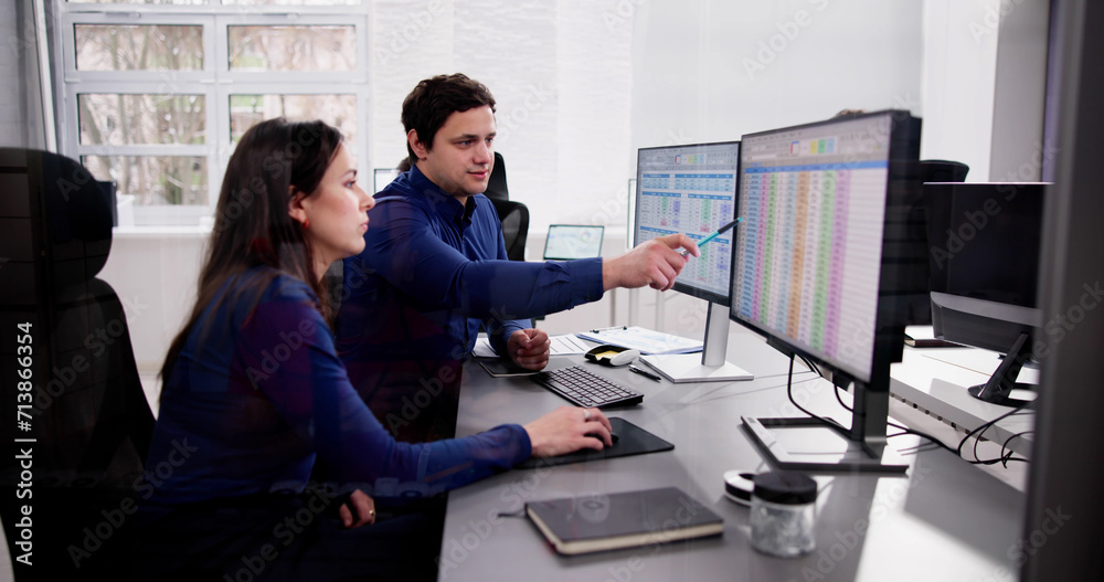 Poster Analyst Working With Spreadsheet Business Data