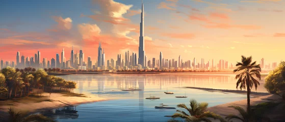 Fotobehang Overlooking Dubai skyline © Cedar