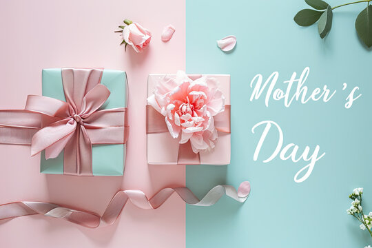 Featuring a Single Isolated Gift Box on Three Pastel-Colored Backgrounds. The text "Mother's Day" is elegantly written in big, handwritten font, placed in the corner