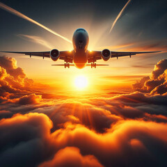 Plane in the sunset. 