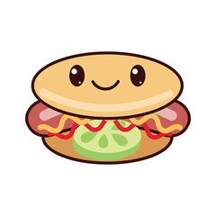 Hot Dog mascot Isolated vector flat cartoon character illustration design - Kawaii Hot Dog happy vector illustration 