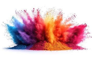 Multicolor holi powder festival explosion burst isolated white background, industrial print concept background