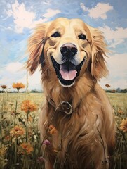 Golden Retriever Grace: Farmhouse Animal Portraits & Field Painting in a Serene Setting