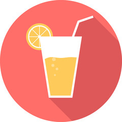 Lemonade isolated on red background. Lemonade icon with a straw isolated on a red background. Vector illustration.