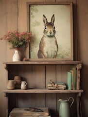 Farmhouse Animal Portraits - Vintage Art Print: Squirrel Scamper under Country Canopy