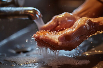 Hygiene routine captured with hands thoroughly washing with soap.