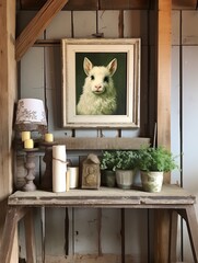 Vintage Bunny Barnyard Bliss: Farmhouse Animal Portraits in a Charming Retro Painting