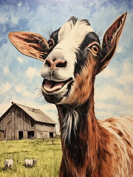 Barnyard Buzz: Vintage Farmhouse Animal Portraits | Wall Art Painting
