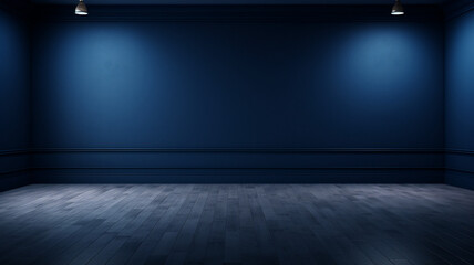 empty dark blue room with light and shadow on the wall