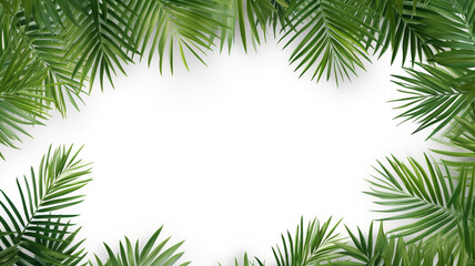 Fototapeta na wymiar green palm leaves frame isolated on white background