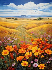 Fototapeta premium Free-spirit Grassland Art: Wildflower Tales in the Open Plains