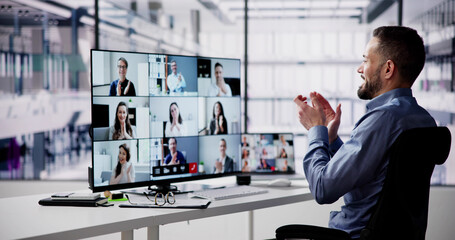 Virtual Video Conference Business Meeting Online - obrazy, fototapety, plakaty