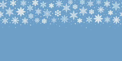 Naklejka na ściany i meble Blue snowflake vector backgorund, snow confetti wallpaper, elegant holiday banner for winter celebrations with stars