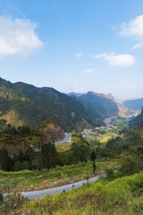 Fototapeta na wymiar Ha Giang landscape in Northern Vietnam. Popular Ha Giang Loop tour route scenery in Vietnam