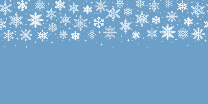Blue snowflake vector backgorund, snow confetti wallpaper, elegant holiday banner for winter celebrations with stars