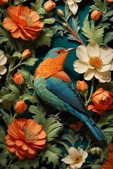 Obraz premium Colorful Garden Reverie Generative AI's Bird and flowers Harmony Unveiled