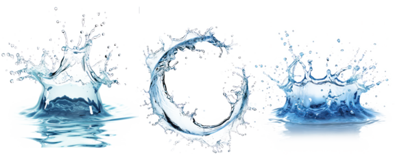 Realistic Flowing blue water splash isolated on transparent background