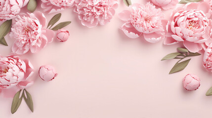 Captivating Festive Banner: Peony Flowers and Green Leaves on Pink Pastel Background - Perfect for Promotions and Celebrations