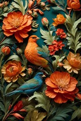 Obraz premium Colorful Garden Reverie Generative AI's Bird and flowers Harmony Unveiled