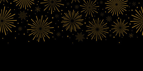Black and gold elegant firework celebartion background, holiday wallpaper design, seamless repeating pattern, border concept design