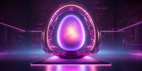    Dark scene with neon light modern futuristic neon abstract background  Futuristic cyberpunk display with 3D rendering and neon glow stand A close up of a neon egg on a black surface   
  