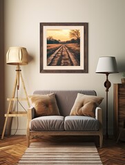 Golden Hour Sunset Wall Art: Vintage Country Roads Print
