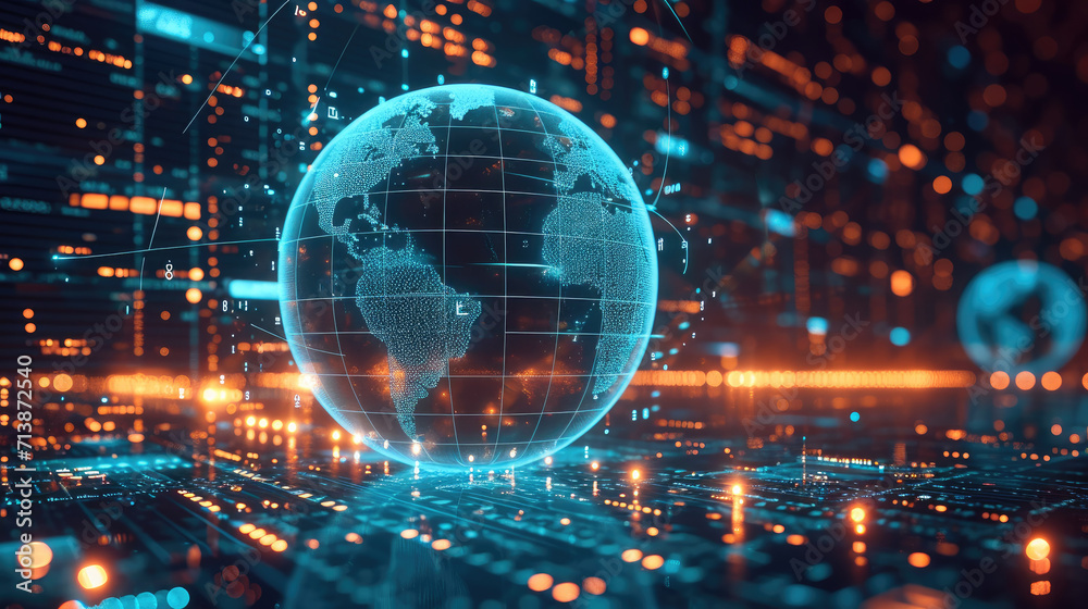 Poster digital marketing, global business, e-commerce concept, global internet network connection technolog