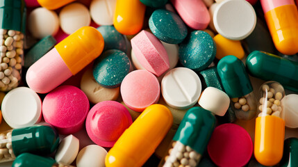 Fototapeta na wymiar Assorted pharmaceutical capsules and pills close-up. 