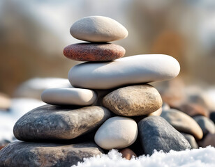 Fototapeta na wymiar stack of stones on winter background 