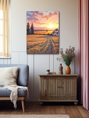 Golden Hour Country Roads - Vintage Painting Landscape Print Wall Art