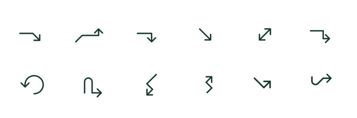 Arrow set icon. Minimalist,simple design, 12 set collection. Line. Vector illustration - obrazy, fototapety, plakaty