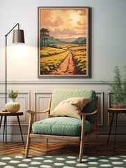 Golden Hour Country Roads: Vintage Landscape Painting - Wall Art Print