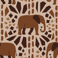 Vector seamless pattern in ethnic style with elephants - 713873713