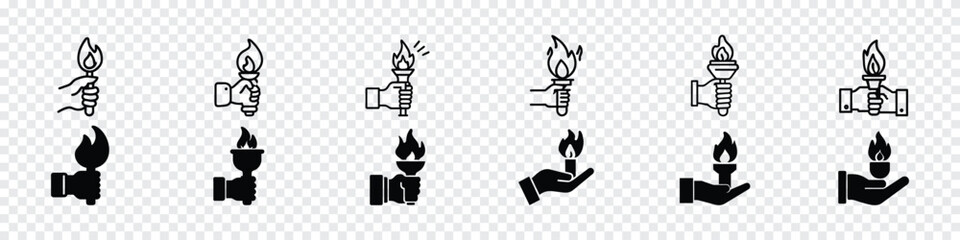 hand with flaming torch icon, hand holding torch icon, hand holding Flaming torch concept sports or freedom logo, Hand Hold Fire Torch Icon