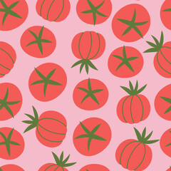 Vector seamless pattern with tomatoes on a pink background - 713874351