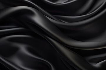 Smooth Black Satin and Silk Fabric Luxury Texture background.